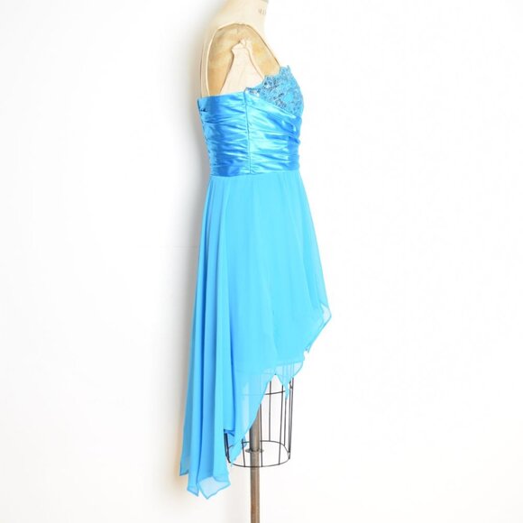vintage Y2K prom party dress blue flutter fairy hi-lo short mini sequin Deb M - Picture 5 of 9